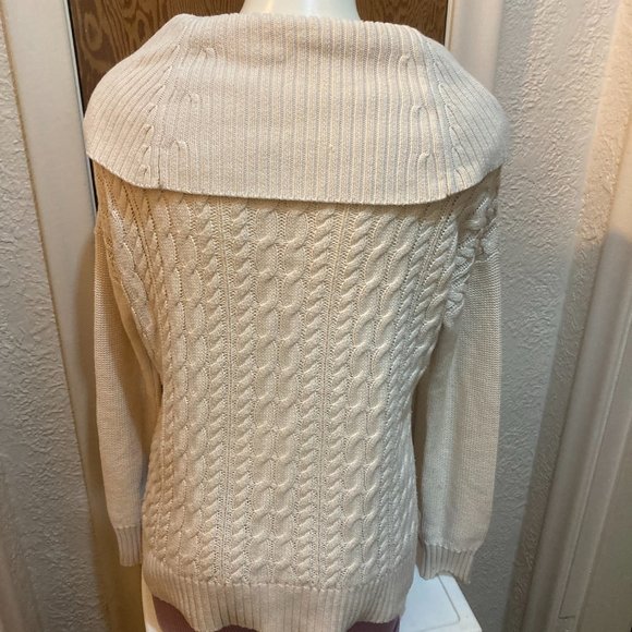 American Eagle Cowl Neck Sweater Chunky Knit Sweater Size Small Color White - Picture 4 of 10